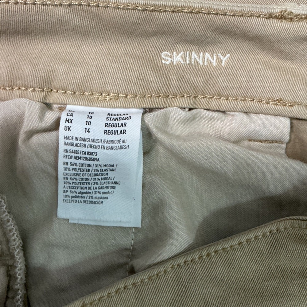 American Eagle Skinny Chino Pants Womens 10 Khaki Tan Super Stretch Low Rise - Picture 3 of 8